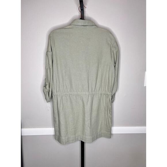 Monrow Sage Green Twill Long Sleeve Pocket Mini Shirt Dress Size Small NWT - Picture 5 of 10